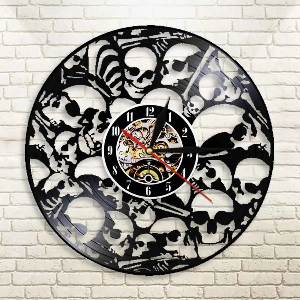 Настенные часы Мертвые скелетные головы виниловые для записи в винтажном стиле