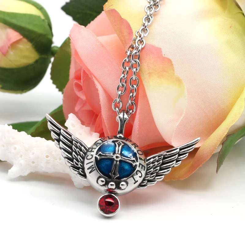 KLDY, женское ожерелье, Archangel, Майкл, крылья ангела, цепочка на шею, нержавеющая сталь, защита, щит, волшебные силы, Красный Кристалл, кулон