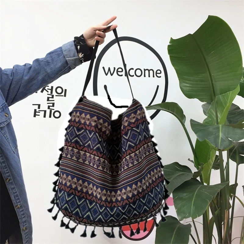 

Vintage Bohemian Tassel Shoulder Bags for Women Fringe Weekend Retro Female Purses and Handbags Korean Study Student Ladies Tote