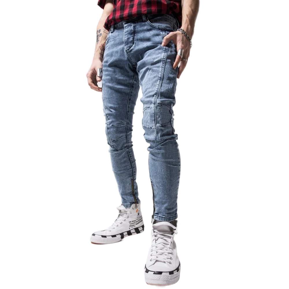 

2021 Men Jeans Fashion Stretch Skinny Denim Pants Pure Color Zipper Slim Fit Pencil Pants High Quality Tide Male Casual Trousers