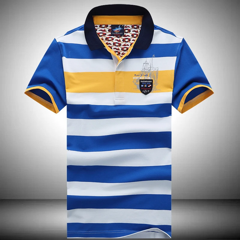 

Shark Brand Fashion Summer Short-Sleeve Men's Cotton Modal Casual Clothes 2020 Hot New Striped Lapel Polo Slim Tops Tee Shirts