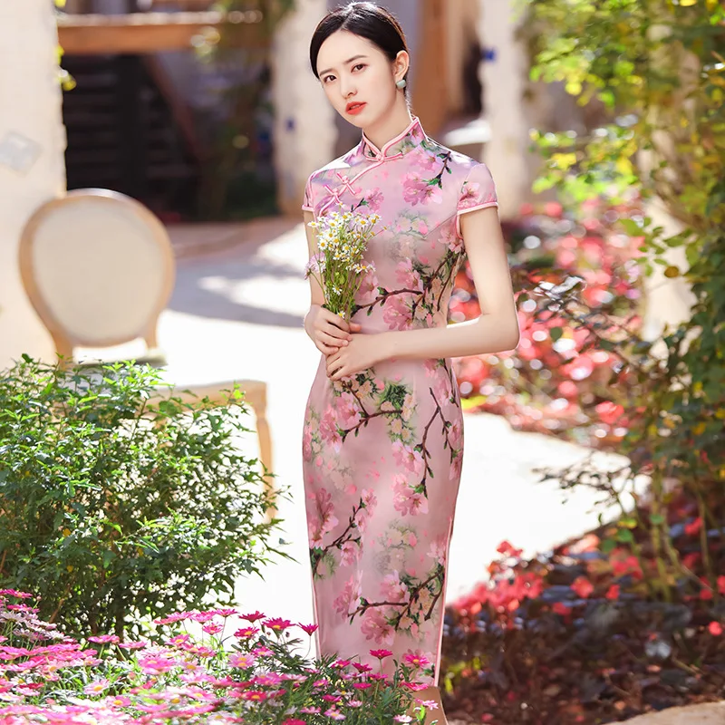 Розовое женское платье размера плюс 3XL новинка короткое китайское торжественное