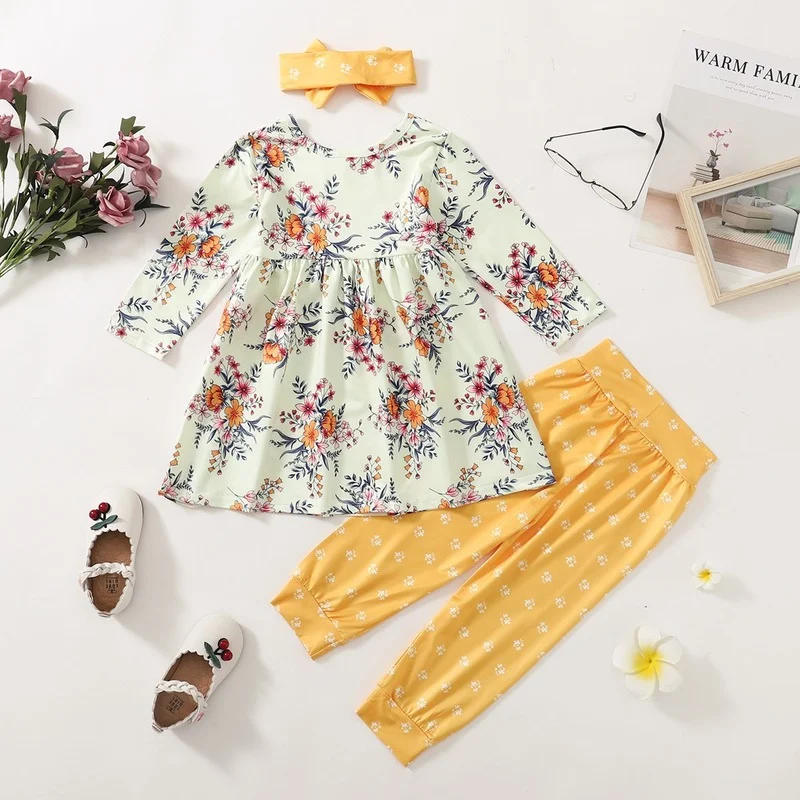 

Newborn Girl Clothes Set 0-5T Baby Cotton Girls Clothing Toddler Outfits Wear Flower Top+Pants+scarf Infant Kids Full Outwear