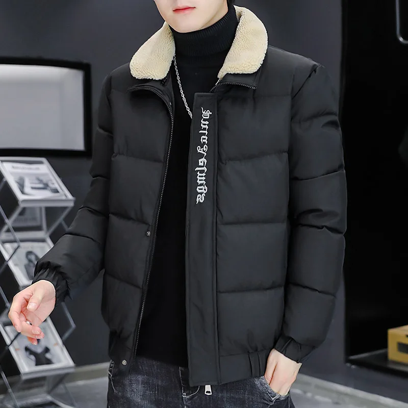 

Korean Winter Men Jacket Thick Warm Parkas Short Fake Lamb Fur Collar Casual Slim Overcoat Streetwear Coat Men Clothing