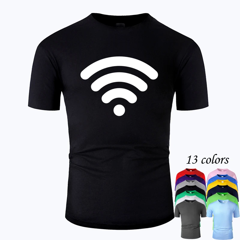 Wifi Line Art O образным вырезом хлопковая футболка для мужчин и женщин унисекс летняя