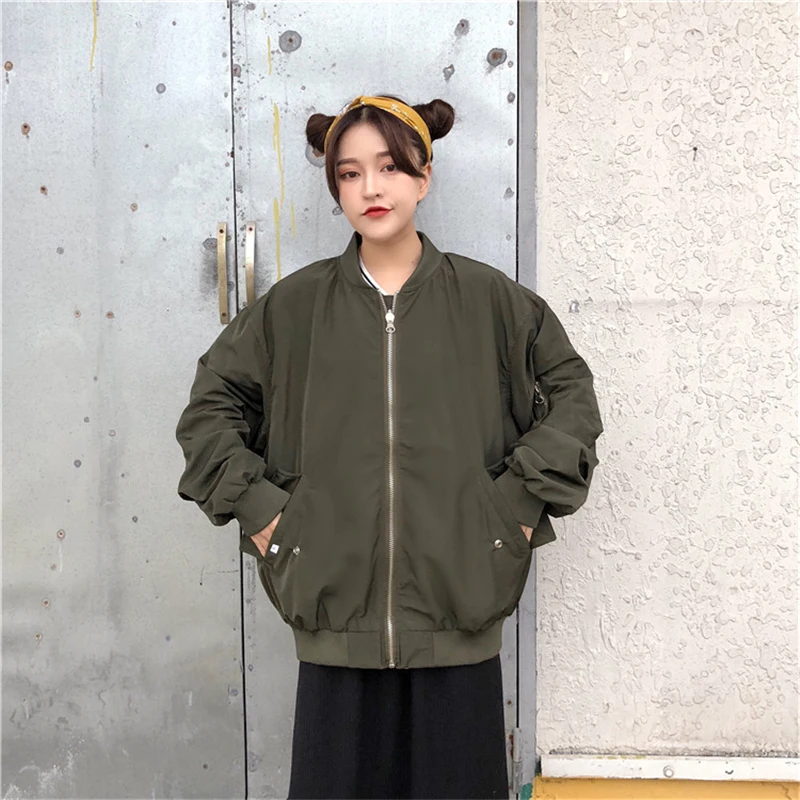 Куртка-бомбер женская, оверсайз, на молнии, с длинным рукавом | Женская ...