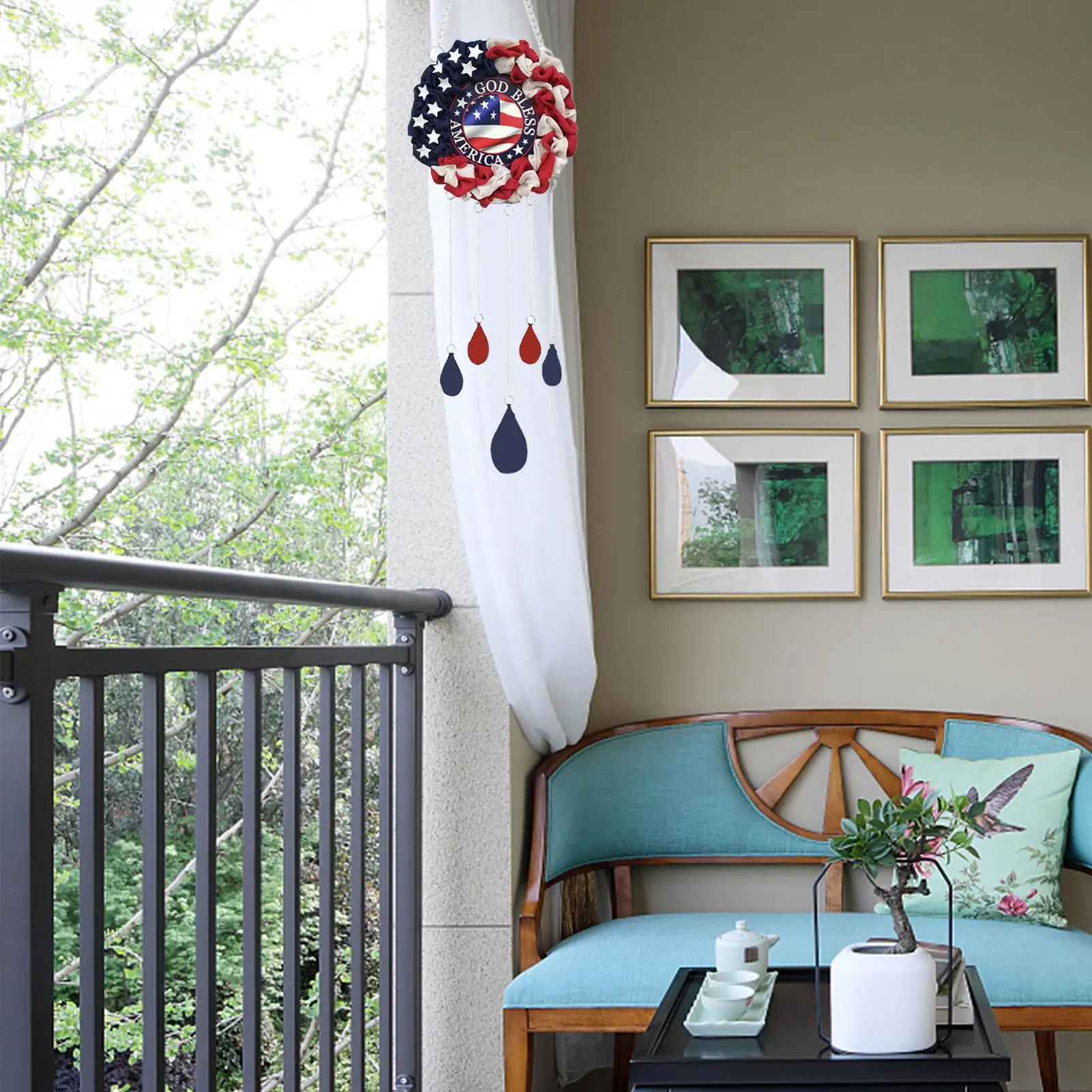 

Patriotic Wind Chimes American Independence Day Hanging Windchime for Garden Front Door Home Decoration Festival Ornament