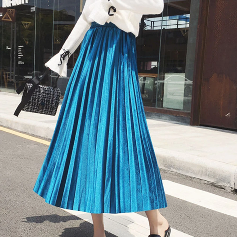 

High Waist Velvet Pleated Skirt Women Winter Vintage Black Skirt Ladies 2020 Long Solid Color Maxi Elascity Casual Party Skirt