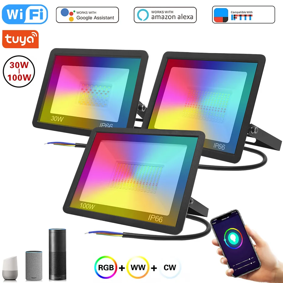 Умный Светодиодный прожектор с поддержкой Wi-Fi 30/50/100 Вт | Лампы и освещение