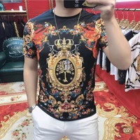 european fashion brand mens outdoor digital printing hot drilling customized t shirt summer exquisite cotton pullover