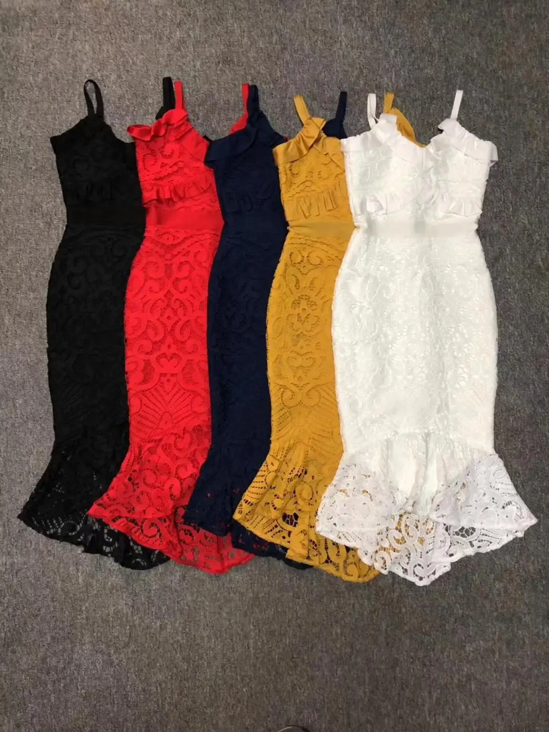 Черный 5 цветов, Vestidos, женское сексуальное кружевное Бандажное платье до середины икры, дизайнерское платье с рыбьим хвостом, вечерние платья знаменитостей - Цвет: Черный