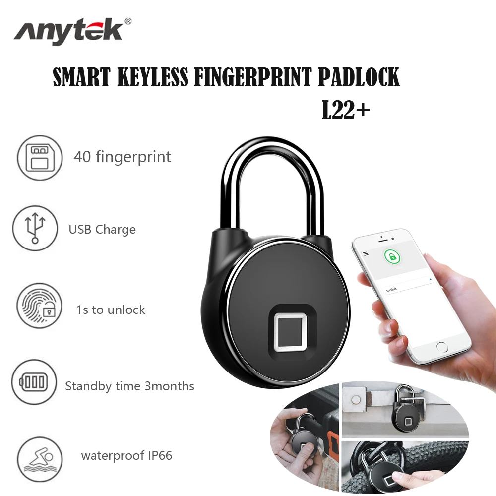 Anytek P22 + Bluetooth перезаряжаемая разблокировка Smart Keyless Блокировка по отпечатку