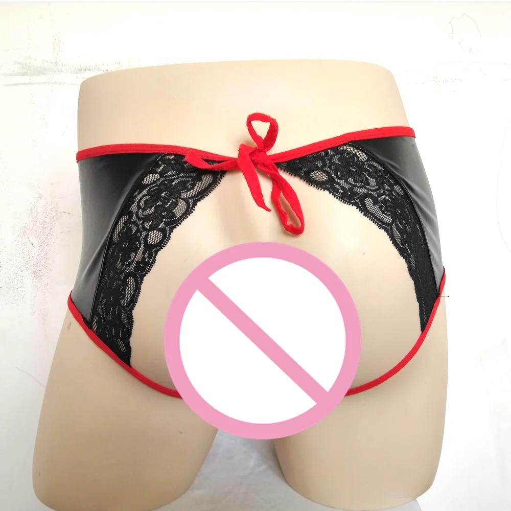 2020 Sexy Men Black Red PU Bandage Short Panties Back Open Lace G-strings Thongs Gay Underwear Night Club Bulge Cock Pouch | Тематическая
