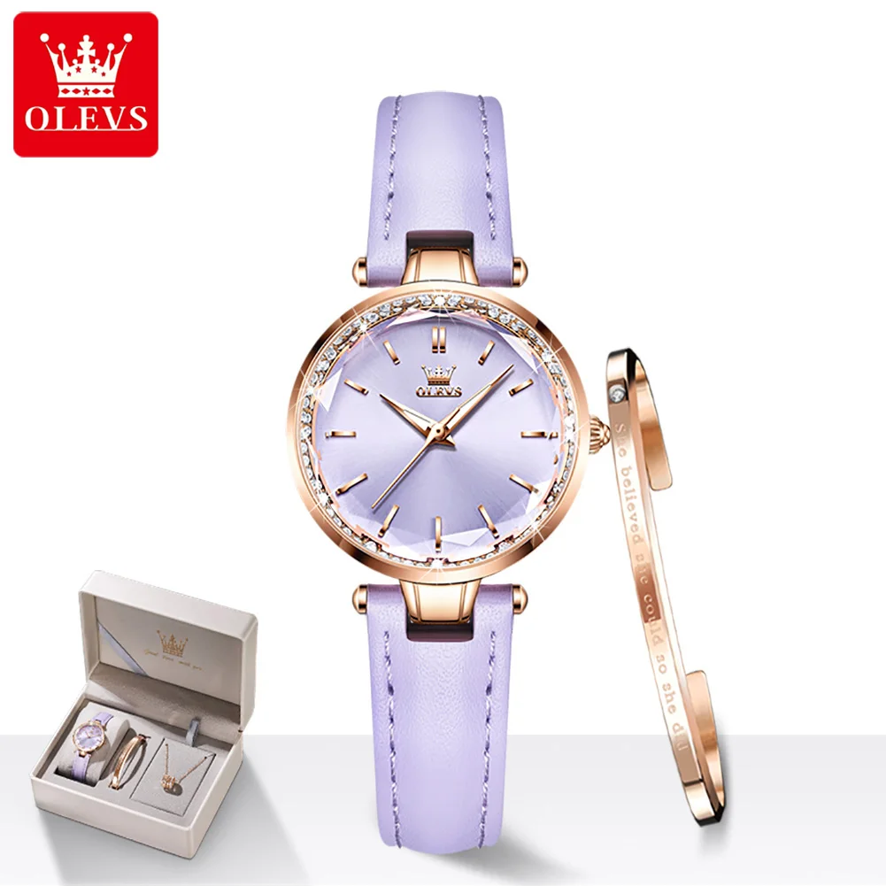 OLEVS Women Watches 2021 Luxury Rose Gold Ladies Wrist Watch Breathable Leather Strap Waterproof Quartz Watch Women Montre Femme enlarge