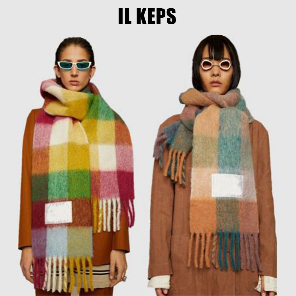 Зимние шарфы IL KEPS для женщин, шали, Женские аксессуары, Клетчатое одеяло из пашмины в стиле ретро, теплый кашемировый шарф для девушек, шея ...