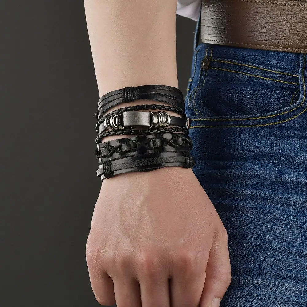 Мужской браслет в стиле бохо винтажный регулируемый кожаный Женская веревочная