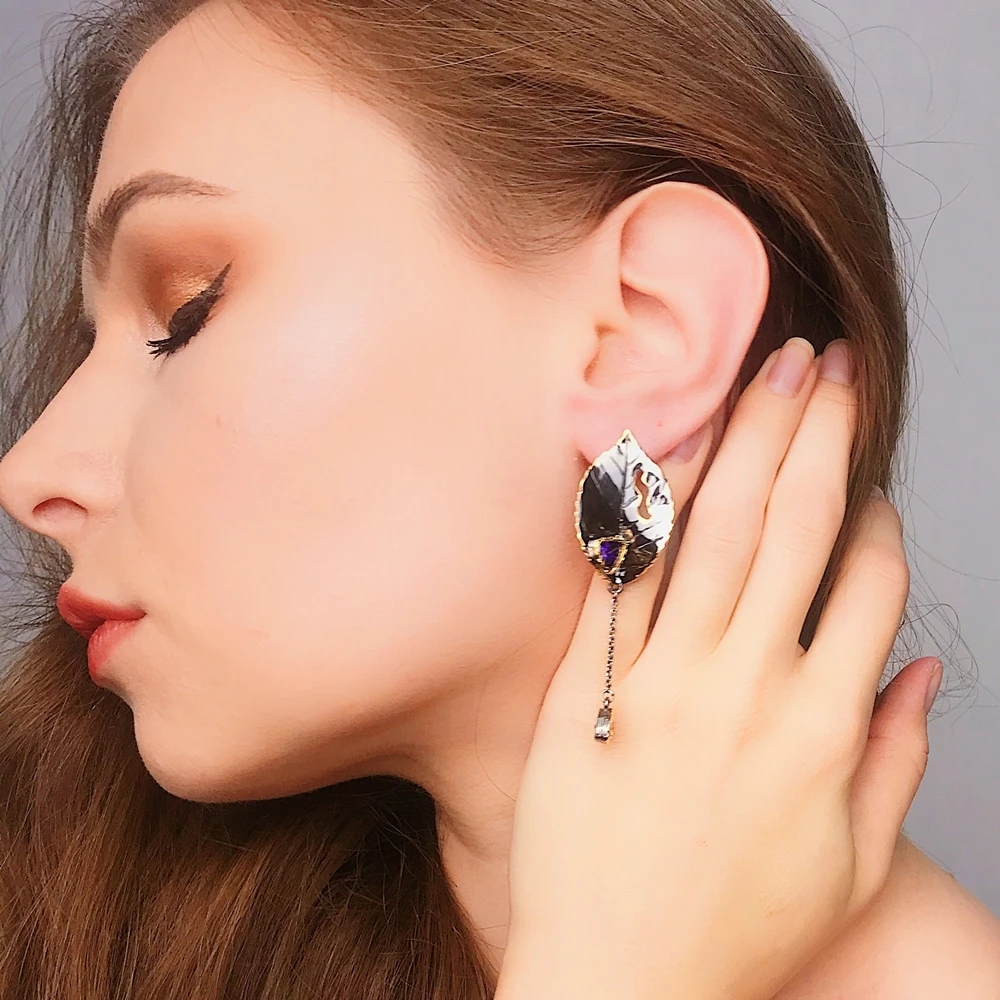 Новые серьги в готическом стиле для женщин черного золота Цвет Винтаж листья