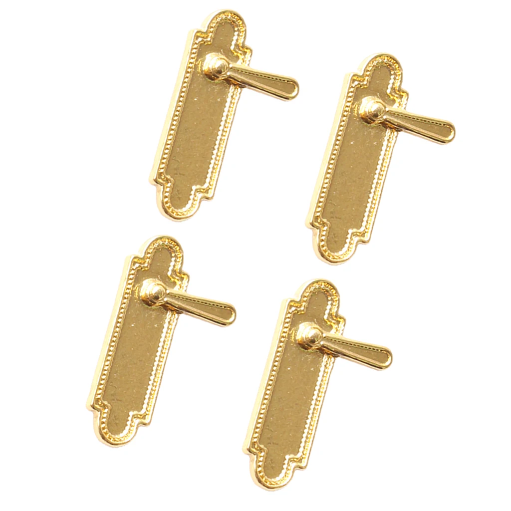 

4pcs 1/12 Dollhouse Furniture Miniature Door Locks with Handles Golden