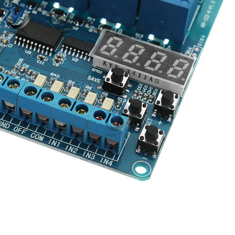 

DC 8-36V 4 Way Delay Relays Self-locking Cycle Timing Linkage Module LED Digital Display with Optocoupler Isolation