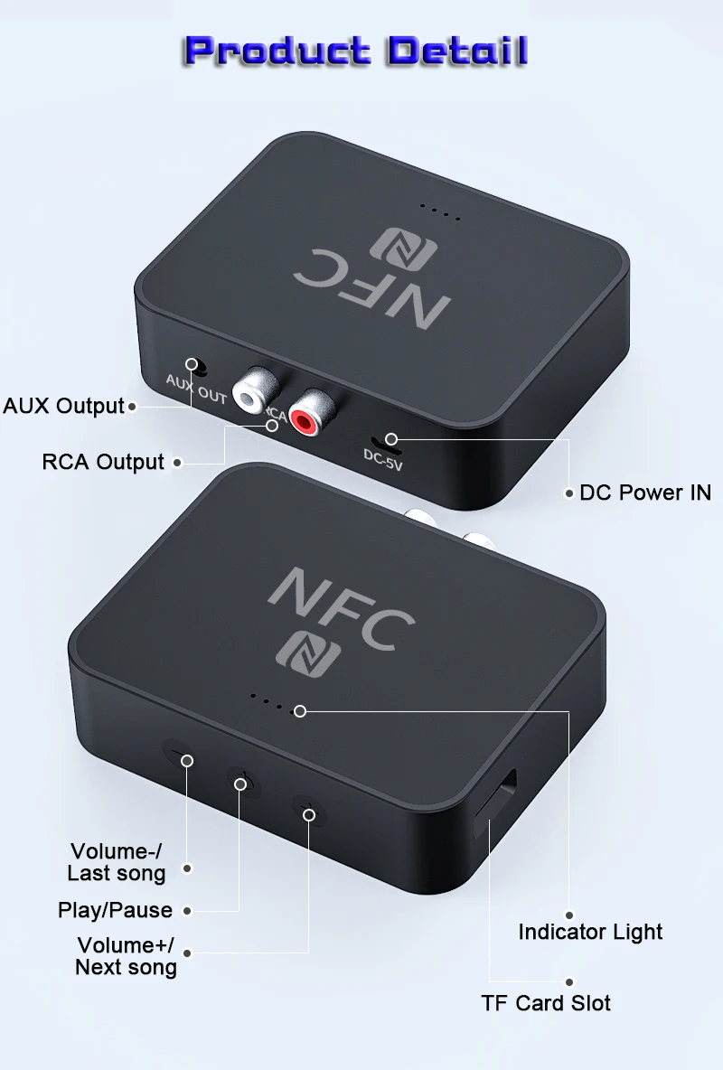 Bluetooth 5 0 приемник NFC RCA AUX 3 мм разъем беспроводной аудио адаптер Поддержка TF карты