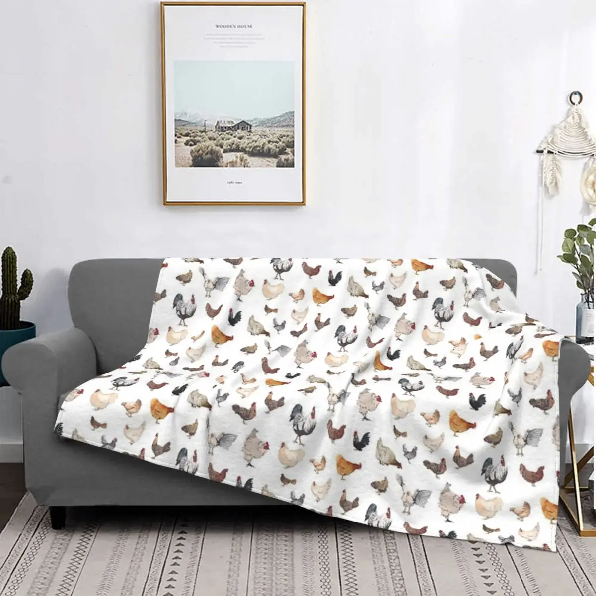 

Manta blanca con estampado feliz de pollo, edredones a cuadros para cama, sofá, manta de verano, textil de lujo para el hogar