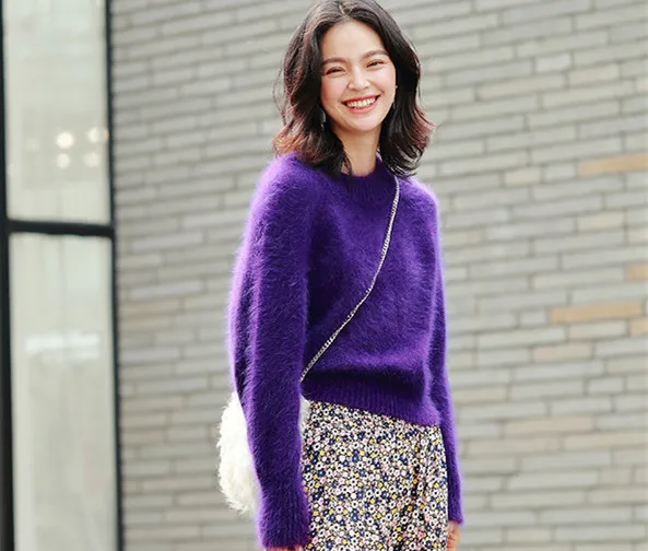 Новинка зимы 2022 норковый кашемировый свитер пуловер с круглым вырезом Ангорская