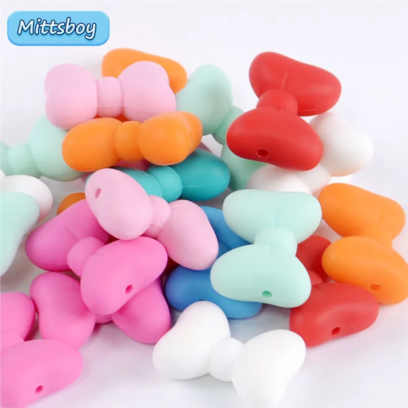 

5pcs Silicone Beads Food Grade Butterfly Knot Shape Silicone Baby Teething Chews Pacifier Chain Beads Newborn Teethers Toy Gift