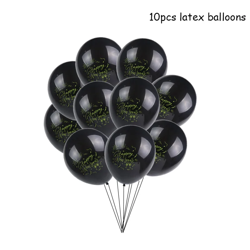 10pcs black Фольгированные воздушные шары с новогодним декором, воздушные шары с круглыми цифрами, новогодние вечерние шары, воздушные шары для рождественской вечеринки - Цвет: 10pcs black