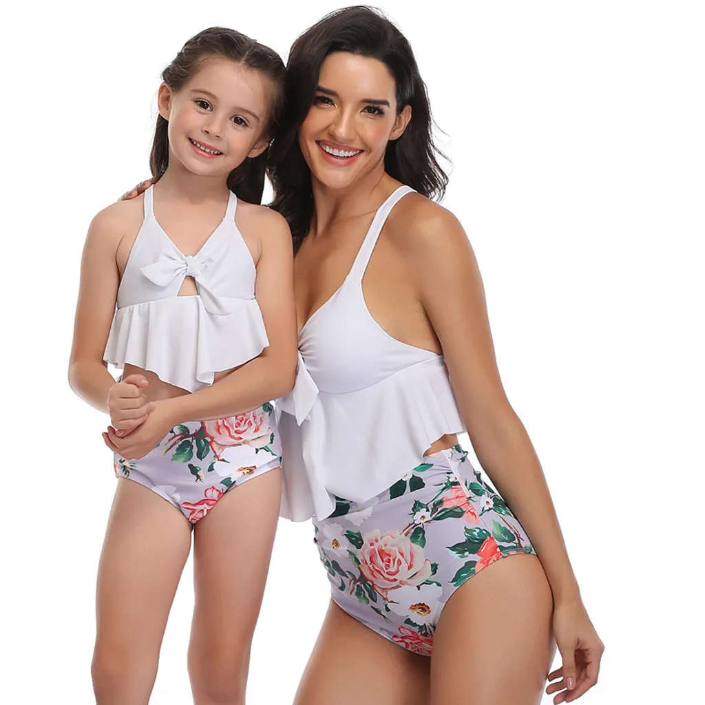Новый Модный летний купальник из двух частей с принтом для матери и дочери