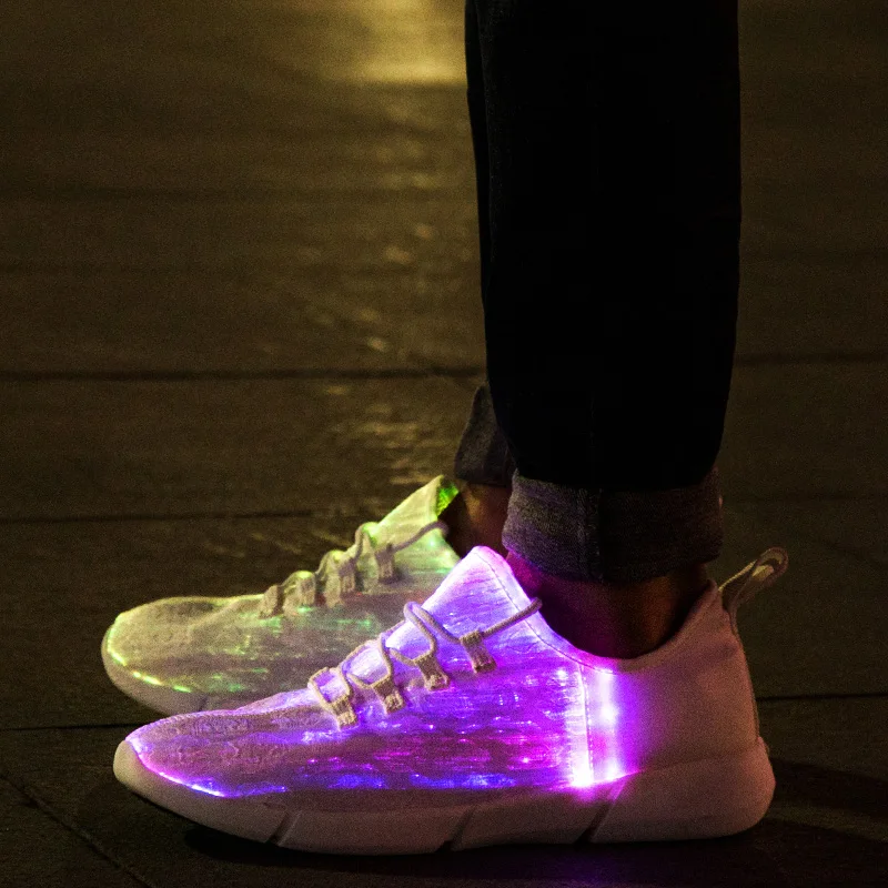 Size25-46 Fiber Optic Fabric Light Up Shoes 11 Colors Flashing Teenager Girls&Boys USB Rechargeable Luminous Sneakers with Light