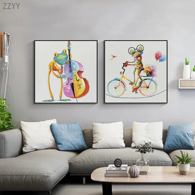 Современные забавные животные лягушка играть на гитаре картины холсте настенные