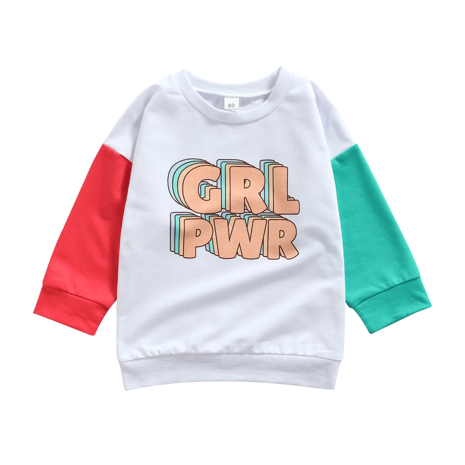 

2021 1-6Y Casual Kids Baby Girls Sweatshirt GRL PWR Letter Print Patch Long Sleeve O Neck Cotton Pullover Spring Autumn Top