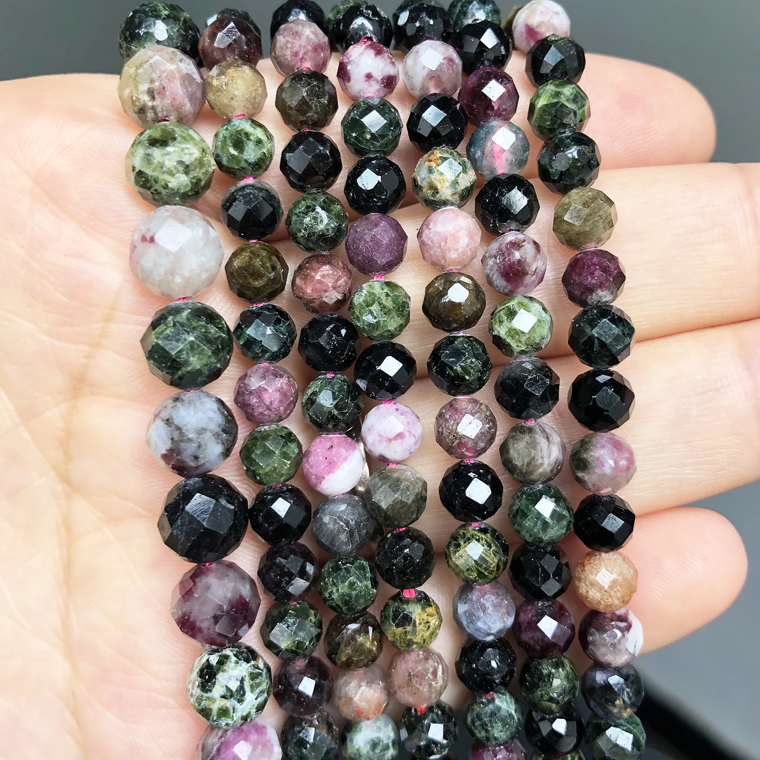 

6 8mm Natural Faceted Colorful Tourmaline Stone Beads For Jewelry Making Round Loose Spacer Beads DIY Bracelet Accessories 7.5''