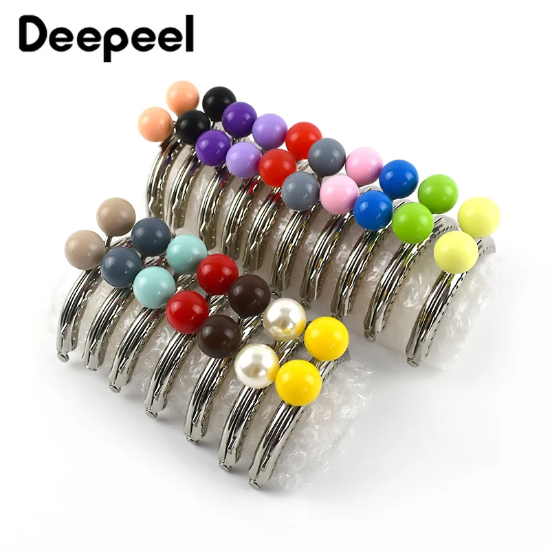 

10pcs Deepeel 8.5cm Silver Bag Handles Sewing Brackets 20mm Color Bead for Purse Frame Kiss Clasp DIY Handmade Handbag Accessory