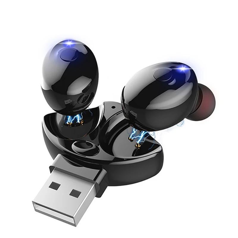 Double USB Earphones Amorno Bluetooth настоящие беспроводные наушники 5D стерео наушники мини TWS водонепроницаемые наушники без головок 2200 мАч power Bank для телефона - Цвет: Double USB Earphones