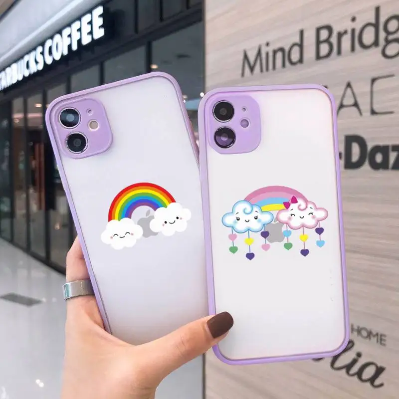 

Cartoon rainbow cloud cute Phone Cases Matte transparent For Purple iPhone 12 Mini 11 Pro XR XS Max 7 8 Plus X Back Cover