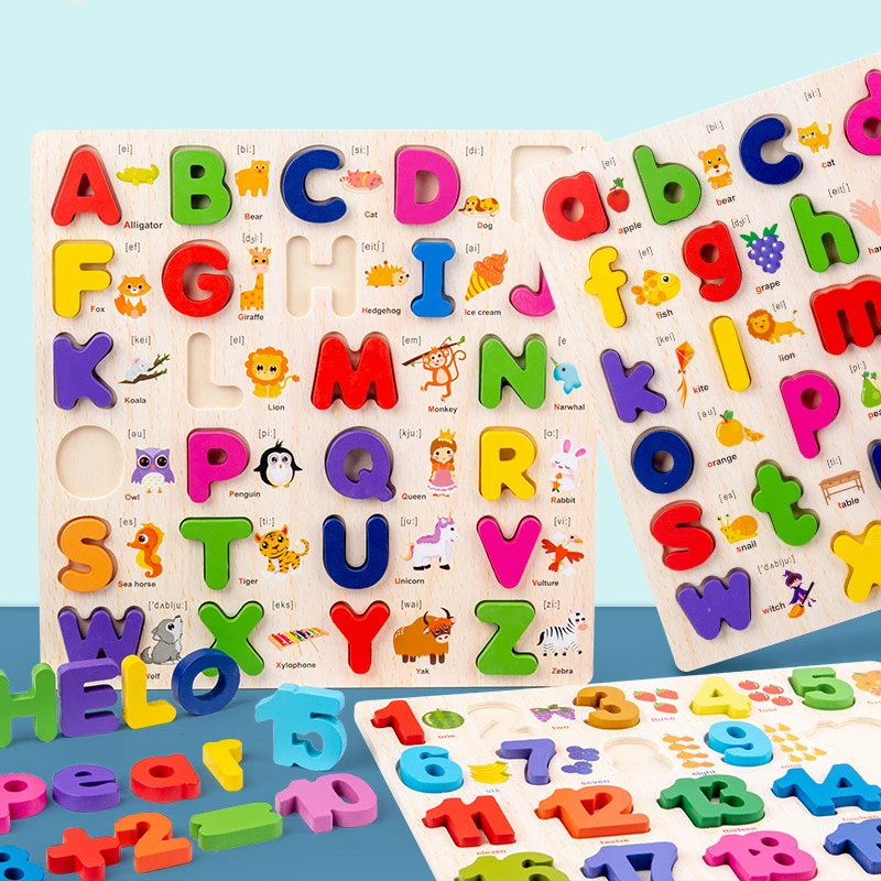 

Wooden 3D Alphabet Number Puzzle Baby Colorful Uppercase Letter Digital Animals Educational Toys For Toddler Boy Girl Gift