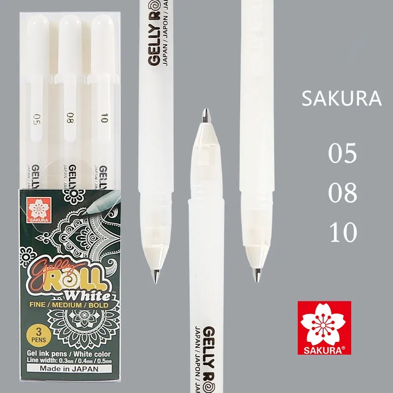 

1 Set Japan Sakura Gelly Roll Gel Ink Pen White Color 05/08/10 Sketch Highlight Marker Pen Drawing Art Supplies XPGB