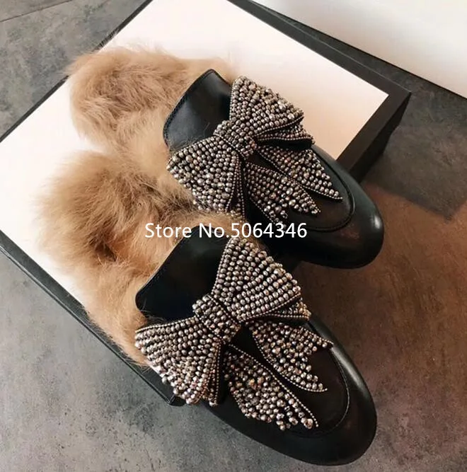 Стразы и бантиком бабочкой черные Для женщин тапочки с закрытым носком на