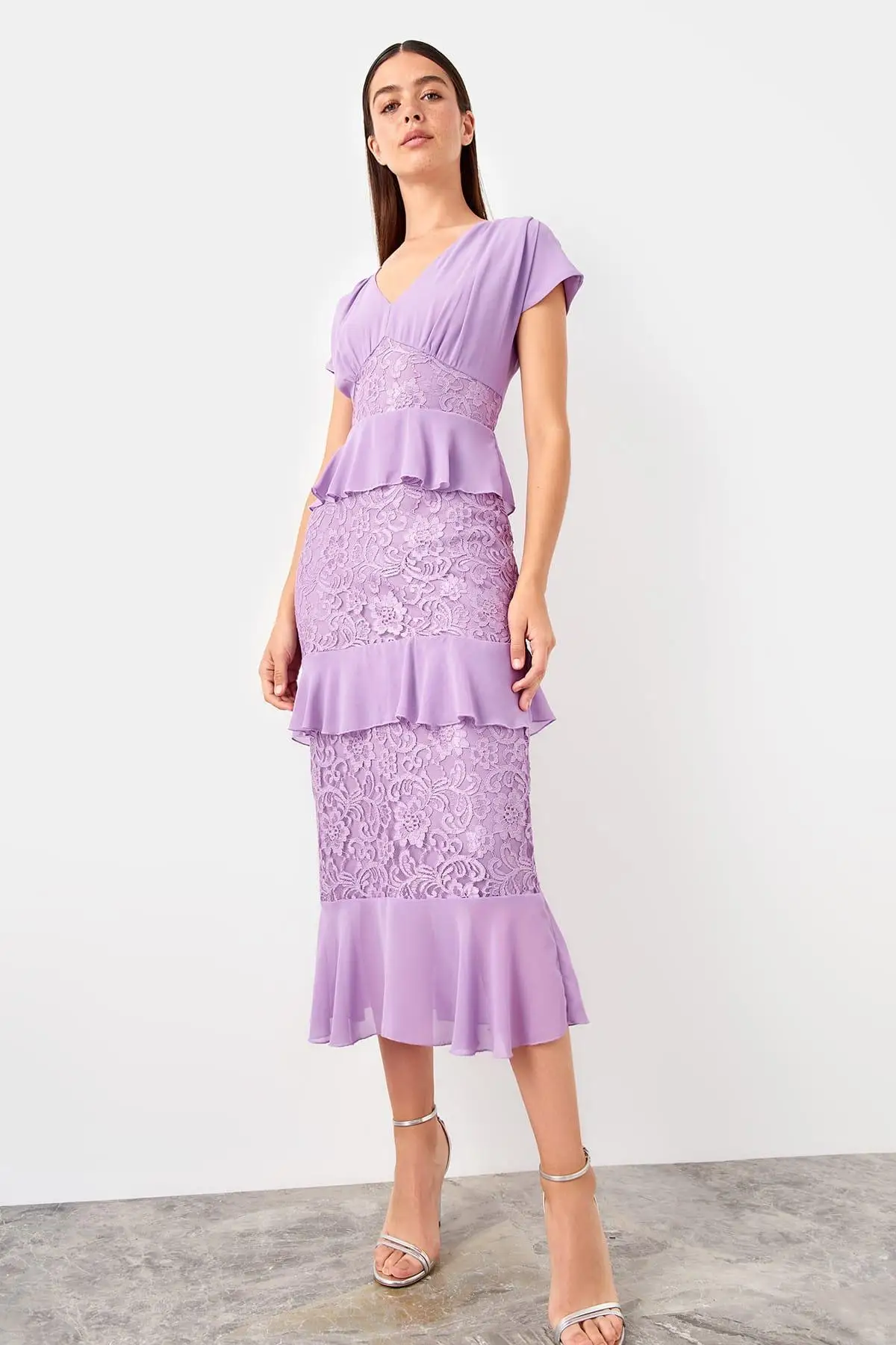 Trendyol Lilac кружевная отделка TPRSS19UT0201|Женские платья| |
