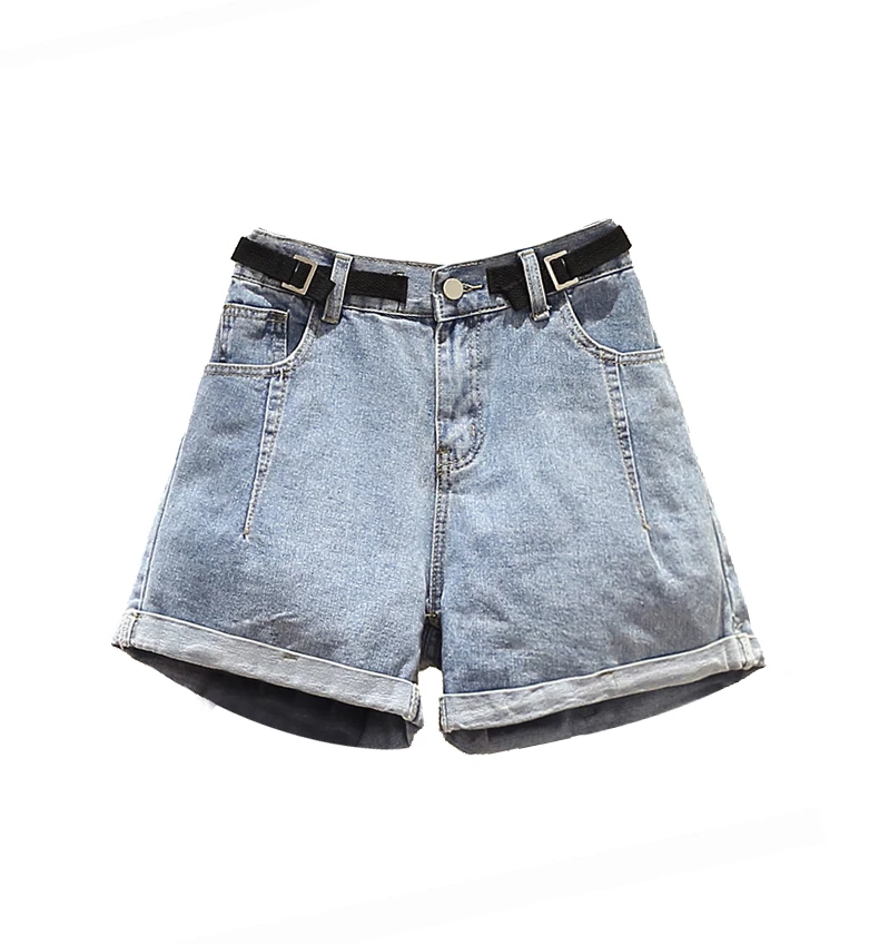 Летние женские джинсовые шорты больших размеров с высокой талией синие брюки