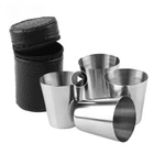 Полированная кофейная молочная чашка Mini Shot 30 мл, 4 чашки из нержавеющей стали с кожаной сумкой, домашние аксессуары, инструмент, домашняя кухонная посуда для бара, посуда для напитков