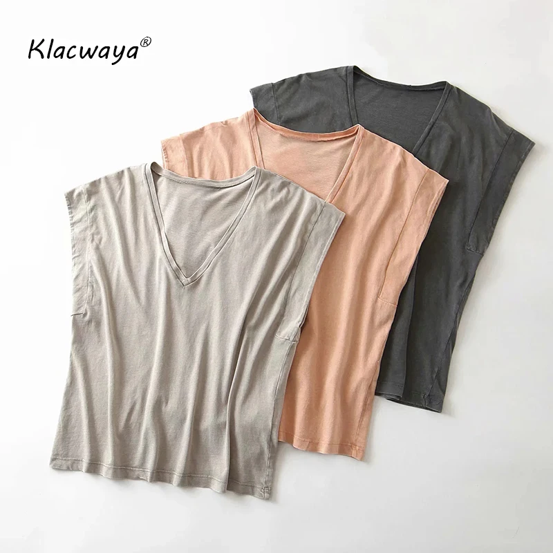 Женская хлопковая Футболка za винтажный топ с V образным вырезом и коротким