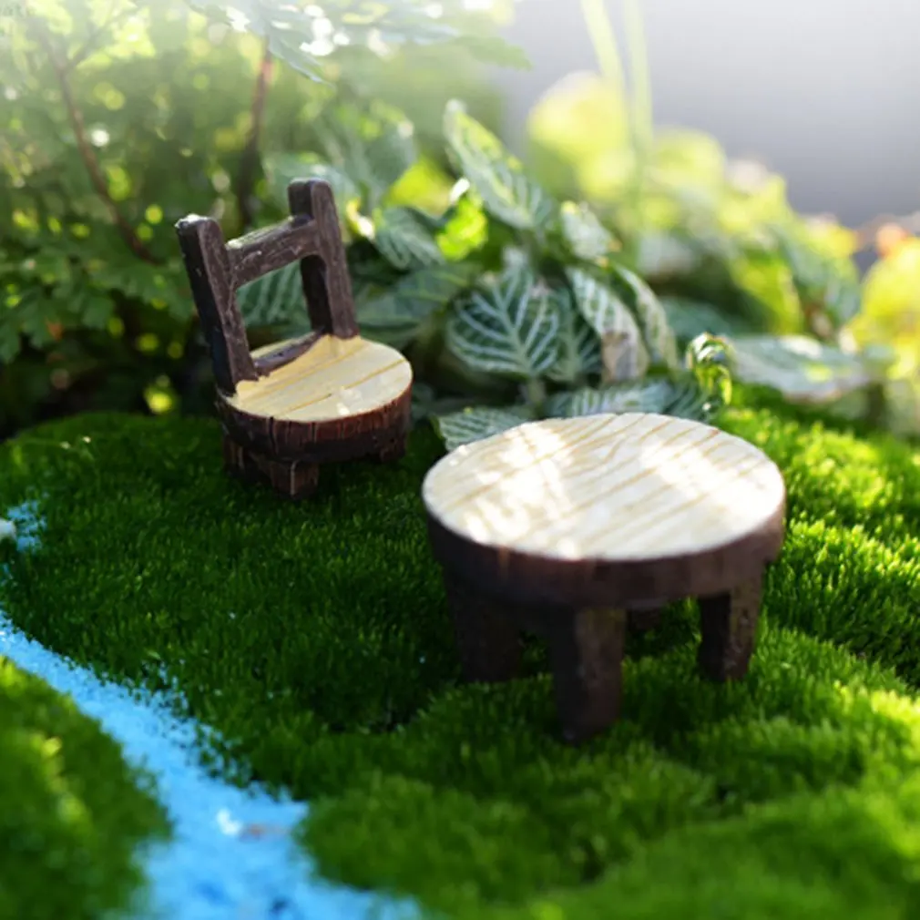 Мох микро-пейзаж суккулент растение украшение круглый стол и стул смолы ремесло