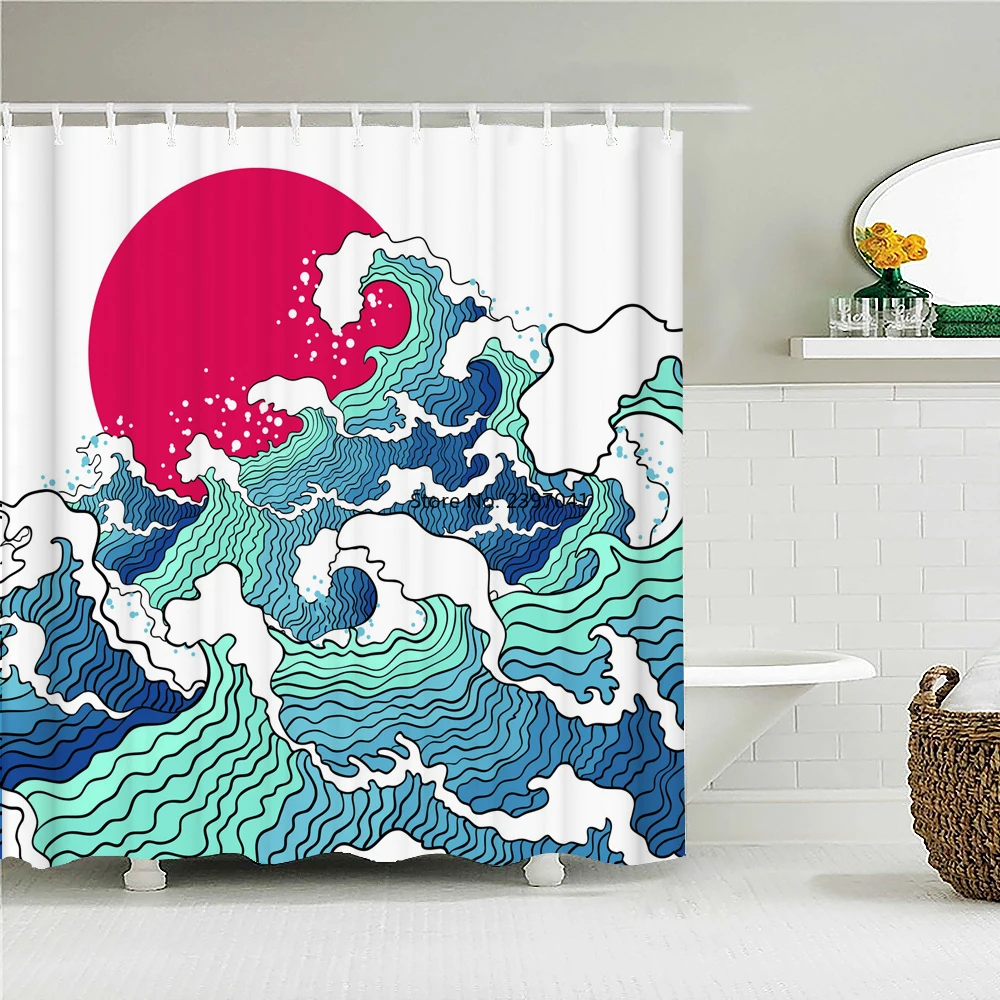 

Занавеска для душа в японском стиле с 3D изображением цветов и крепления Fuji, занавеска С крючком для украшения дома в естественном ландшафте,...