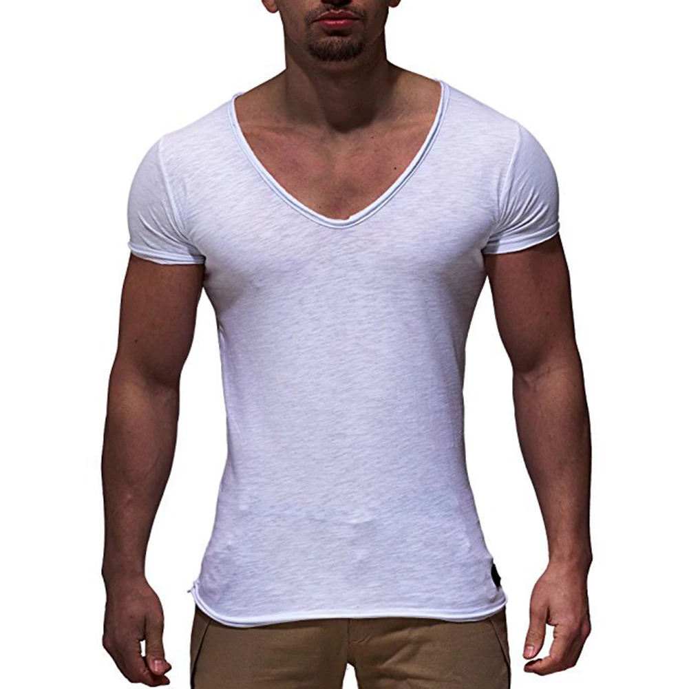 

Brand Quality Cotton Men T-shirt V-neck Fashion Design Slim Fit Soild T-shirts Male Tops Tees Short Sleeve T Shirt For Men