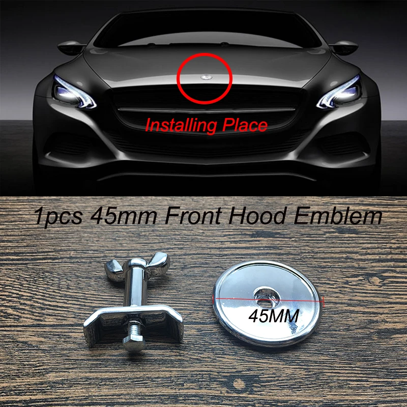 

1pcs 45MM 4.5cm Chrome Silvery Car Head Hood Emblem Badge Covers Blue wheat/B /Star Sticker for w202 w203 w204 w205 w212