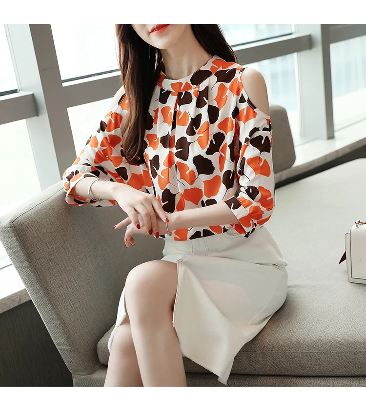 Женская блузка, женские топы, шифоновая блузка для женщин, Топы harajuku blusas femininas, рубашки для женщин, с принтом, повседневная 4937 50