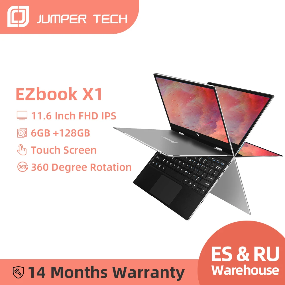 Jumper EZbook X1 6GB 128GB Laptop Intel Celeron Quad Core Notebook 360 Rotating Tablet 11.6 Inch 1920*1080 Touch Screen Computer