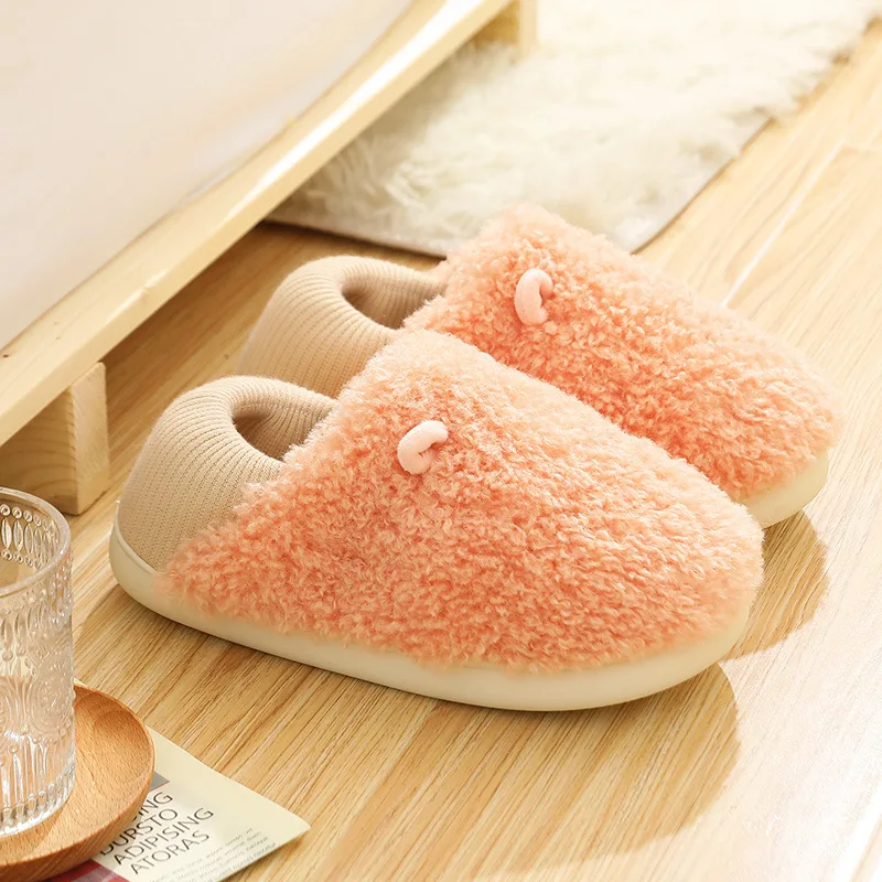 

Cotton Slippers Women's Men Autumn And Winter Home Thick-Soled Warm Plush Slippers Indoor Bedroom Floor Shoes